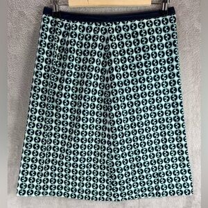 BODEN Skirt Size 6 Aqua Navy White A-Line 100% Cotton Office Business Profession